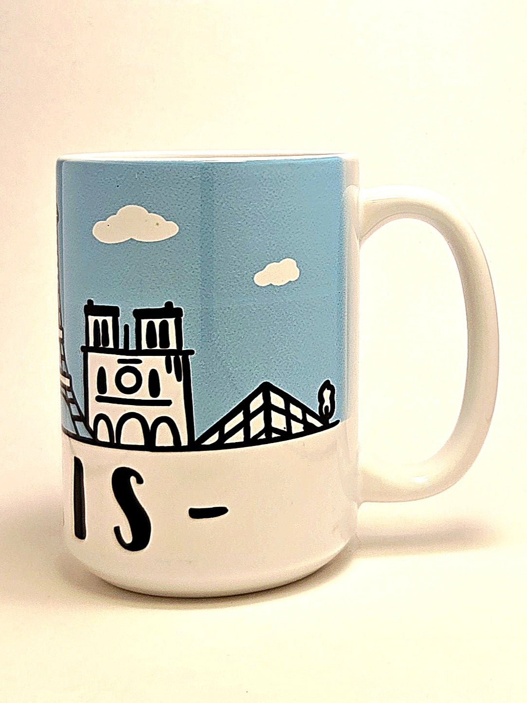 Paris souvenir mug with iconic skyline. City of Lights 15oz ceramic coffee cup. - Coffee Quips Custom Drinkware