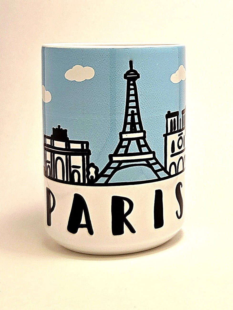 Paris souvenir mug with iconic skyline. City of Lights 15oz ceramic coffee cup. - Coffee Quips Custom Drinkware