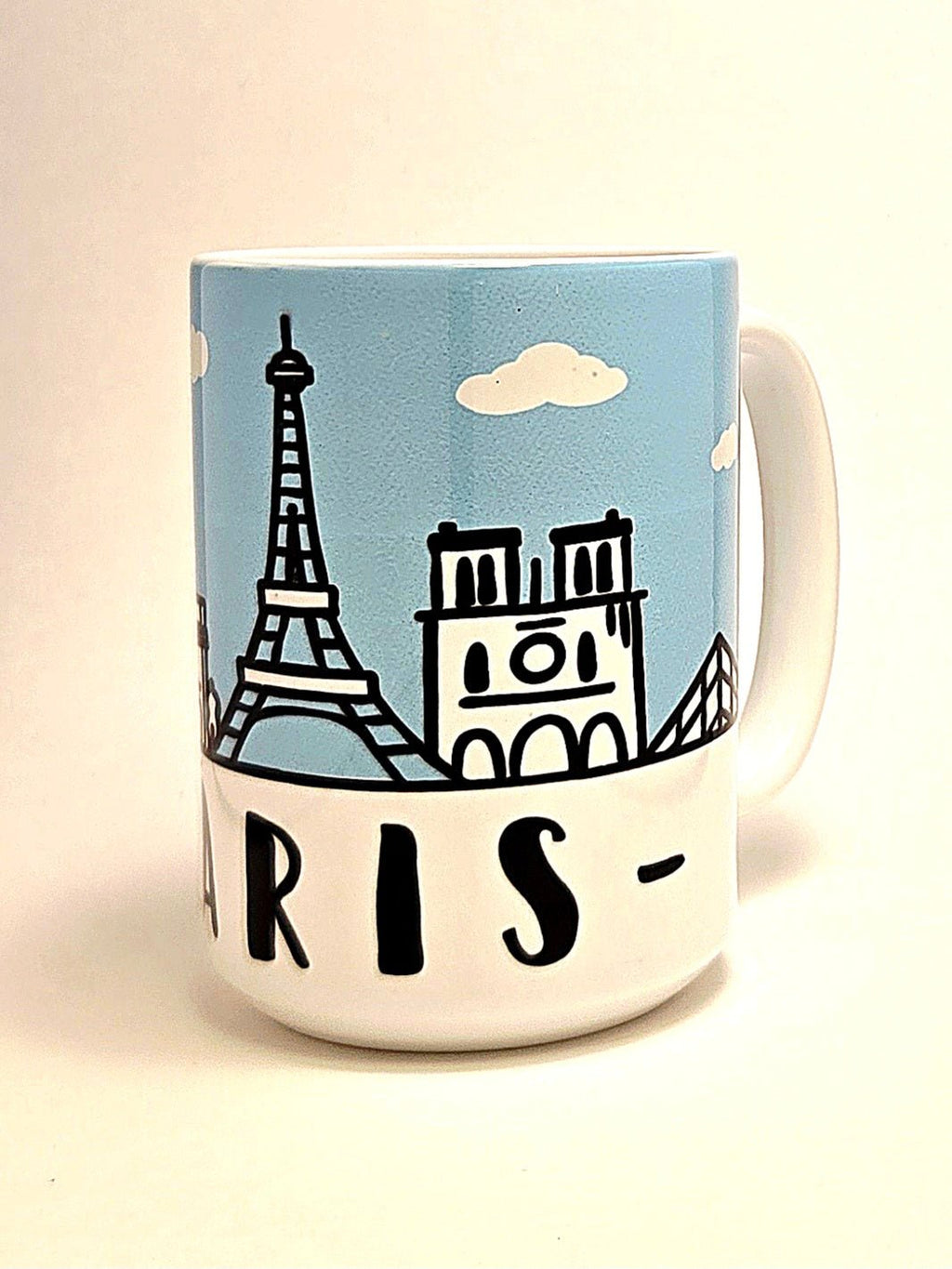 Paris souvenir mug with iconic skyline. City of Lights 15oz ceramic coffee cup. - Coffee Quips Custom Drinkware