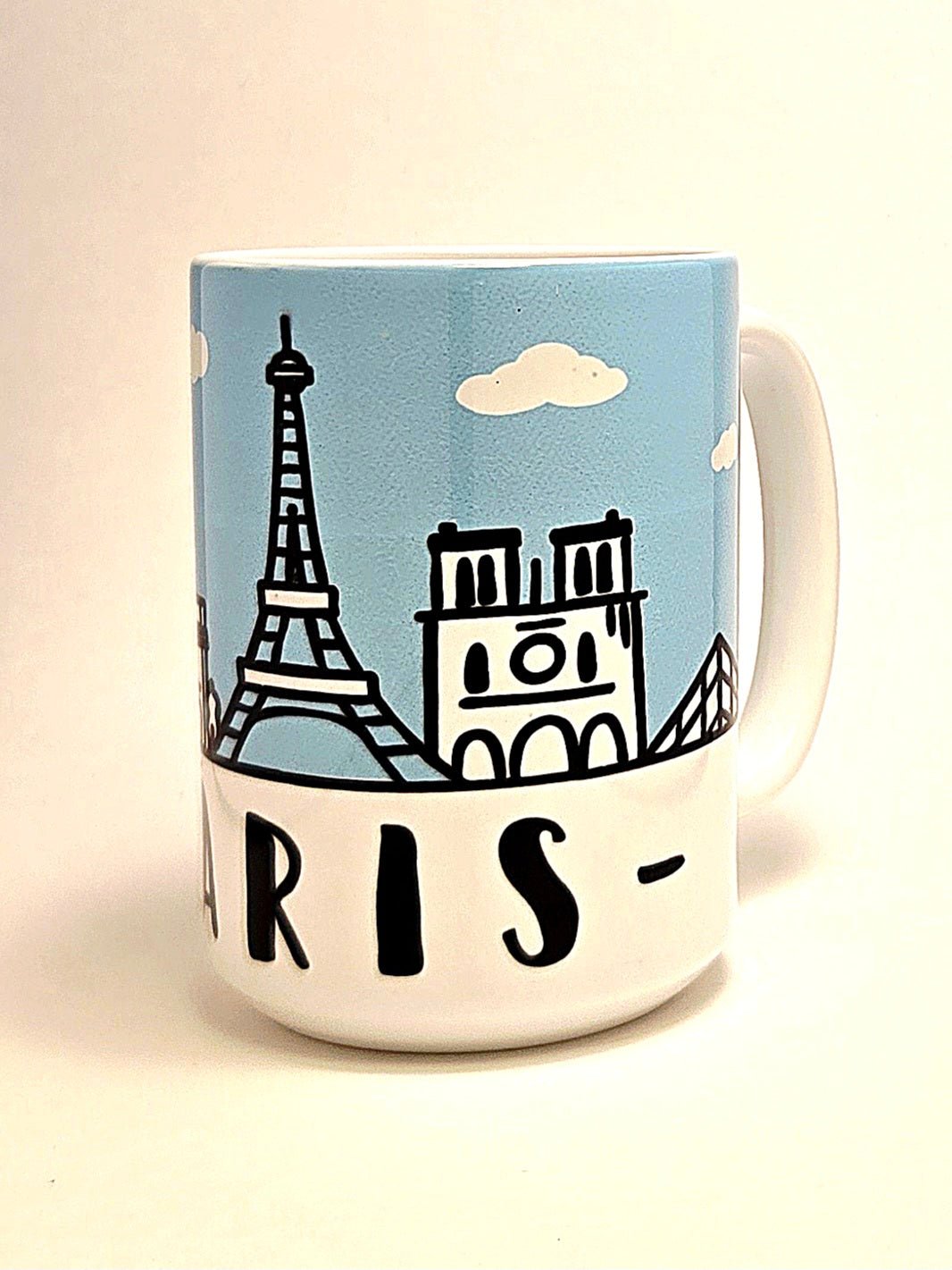 Paris souvenir mug with iconic skyline. City of Lights 15oz ceramic coffee cup. - Coffee Quips Custom Drinkware