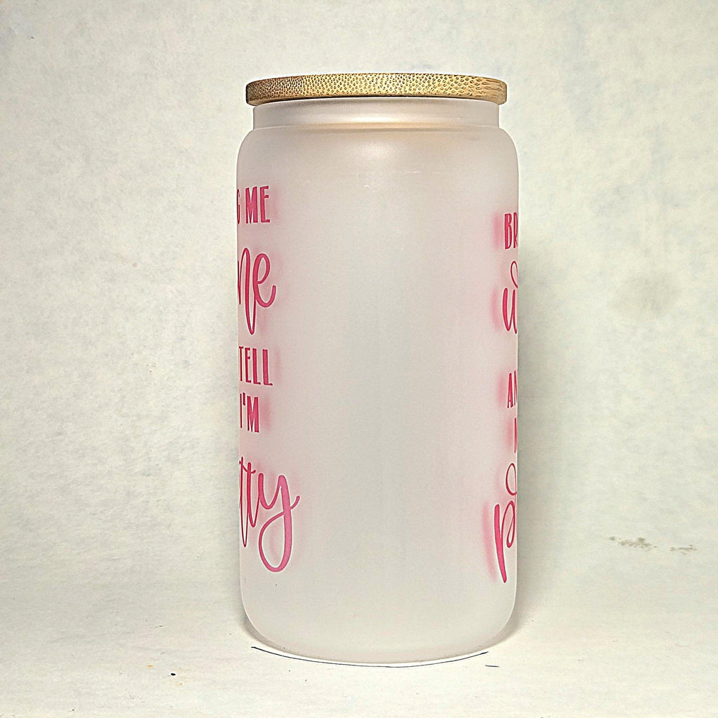 Pink 'Bring me Wine' Glass Can Tumbler, Quips Crafted - Coffee Quips Custom Drinkware
