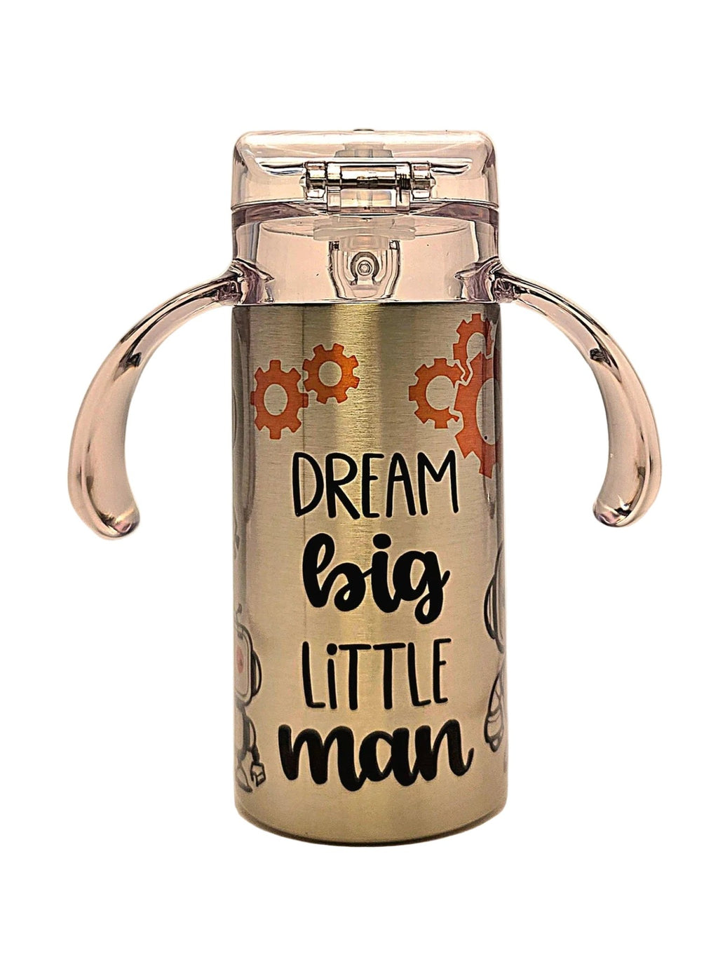 Robots Dream Big Little Man Grow With Me toddler 12oz stainless tumbler BPA Free dual lid - Coffee Quips Custom Drinkware