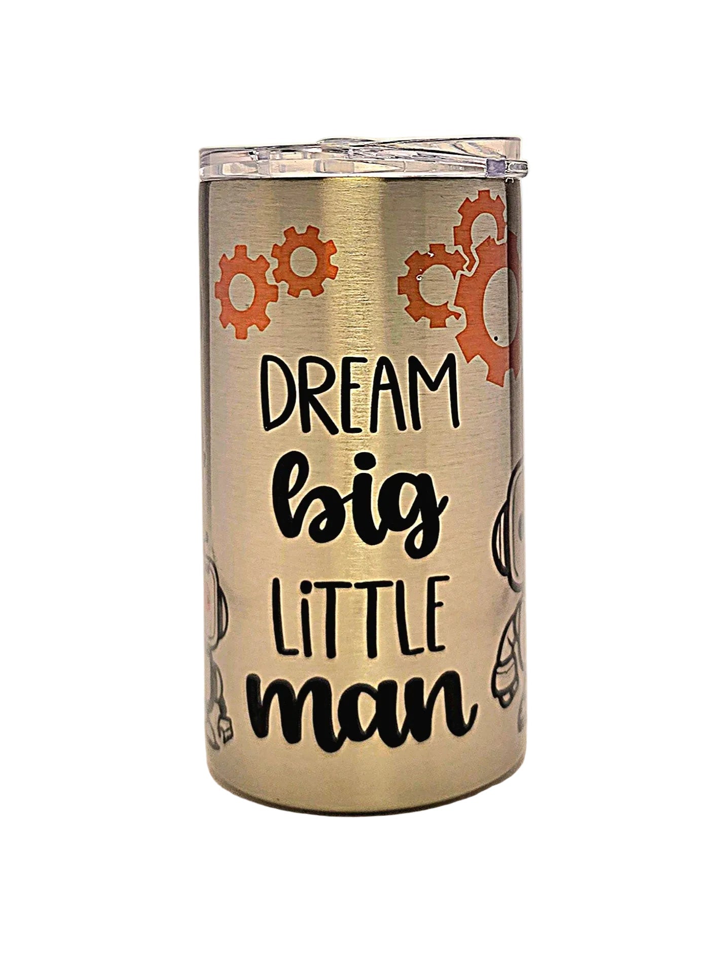 Robots Dream Big Little Man Grow With Me toddler 12oz stainless tumbler BPA Free dual lid - Coffee Quips Custom Drinkware