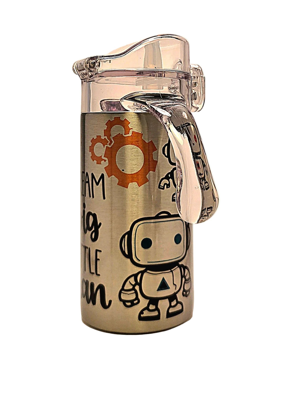 Robots Dream Big Little Man Grow With Me toddler 12oz stainless tumbler BPA Free dual lid - Coffee Quips Custom Drinkware