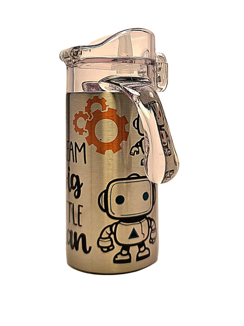 Robots Dream Big Little Man Grow With Me toddler 12oz stainless tumbler BPA Free dual lid - Coffee Quips Custom Drinkware