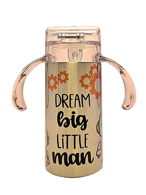 Robots Dream Big Little Man Grow With Me toddler 12oz stainless tumbler BPA Free dual lid - Coffee Quips Custom Drinkware