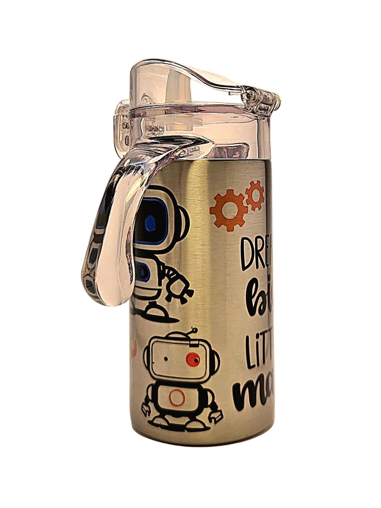 Robots Dream Big Little Man Grow With Me toddler 12oz stainless tumbler BPA Free dual lid - Coffee Quips Custom Drinkware