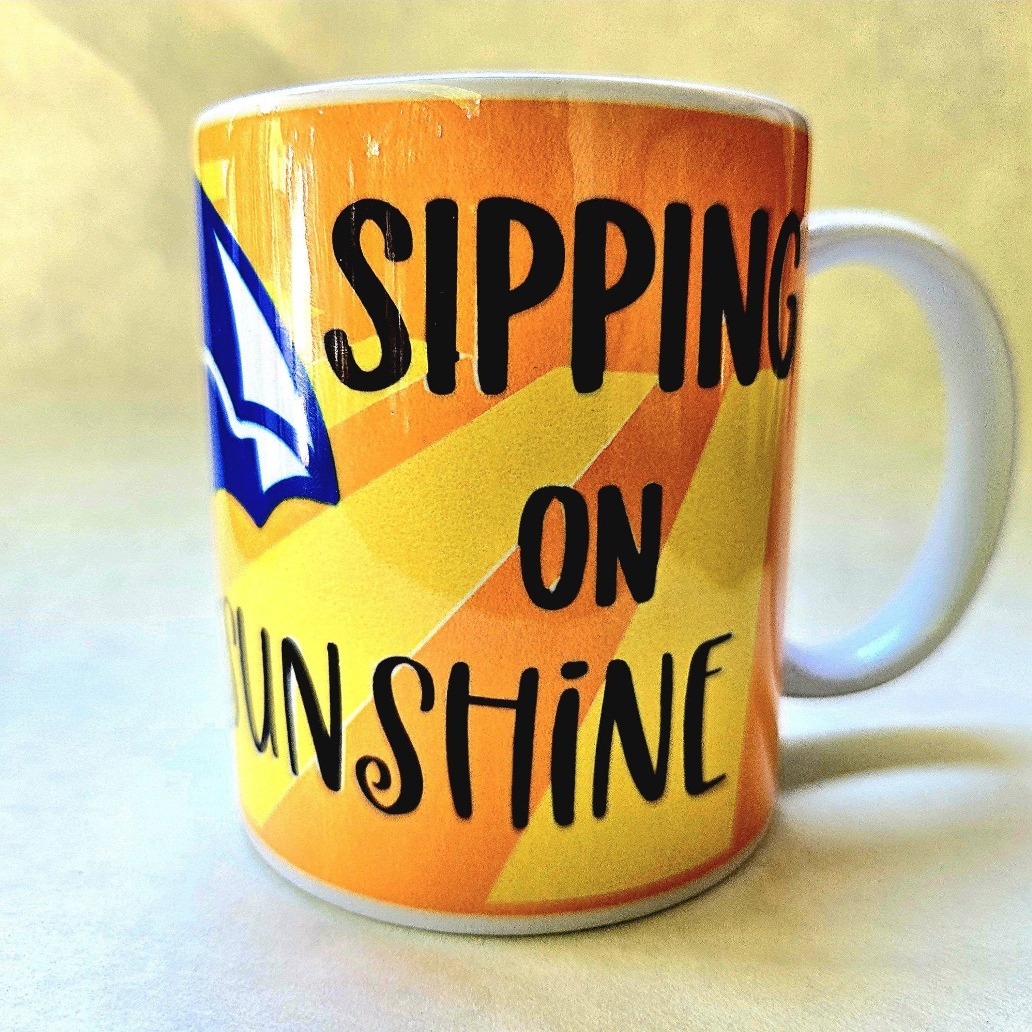Sipping on Sunshine Ceramic Coffee Mug, Coffee Quips Design - Coffee Quips Custom Drinkware