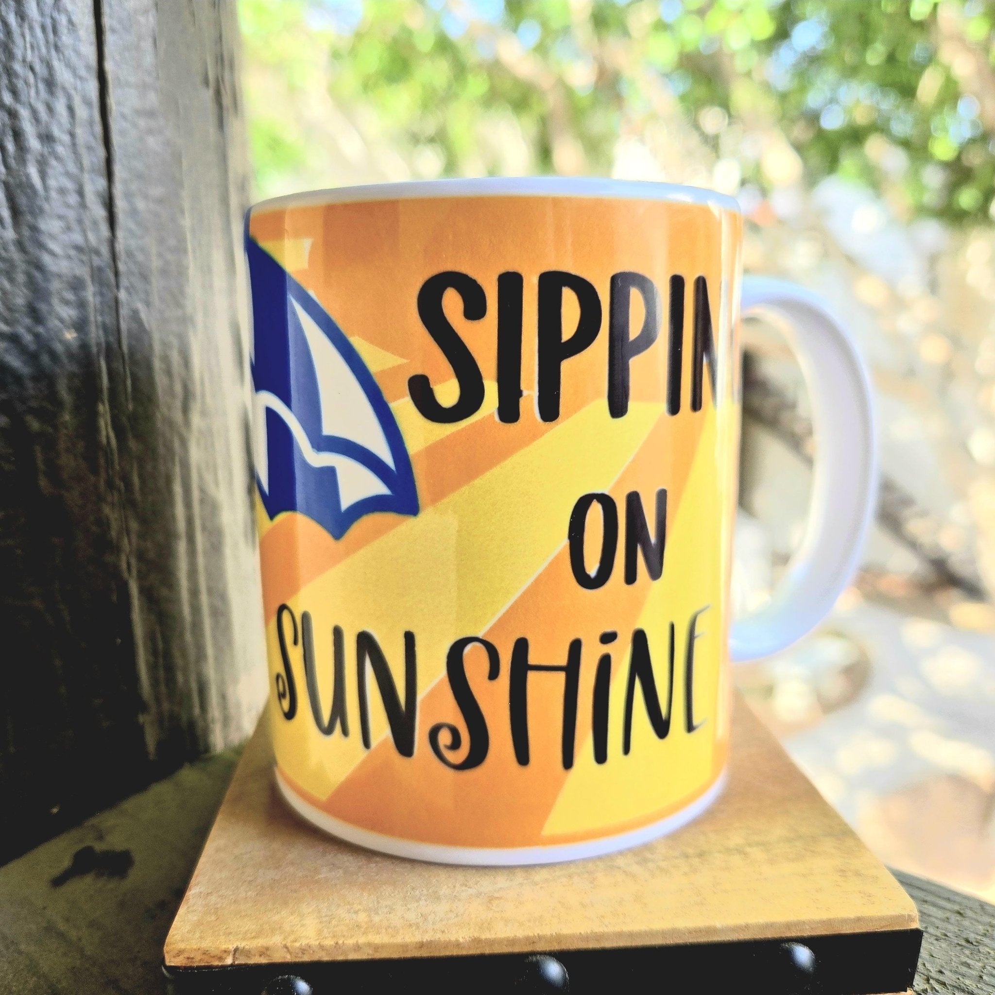 Sipping on Sunshine Ceramic Coffee Mug, Coffee Quips Design - Coffee Quips Custom Drinkware