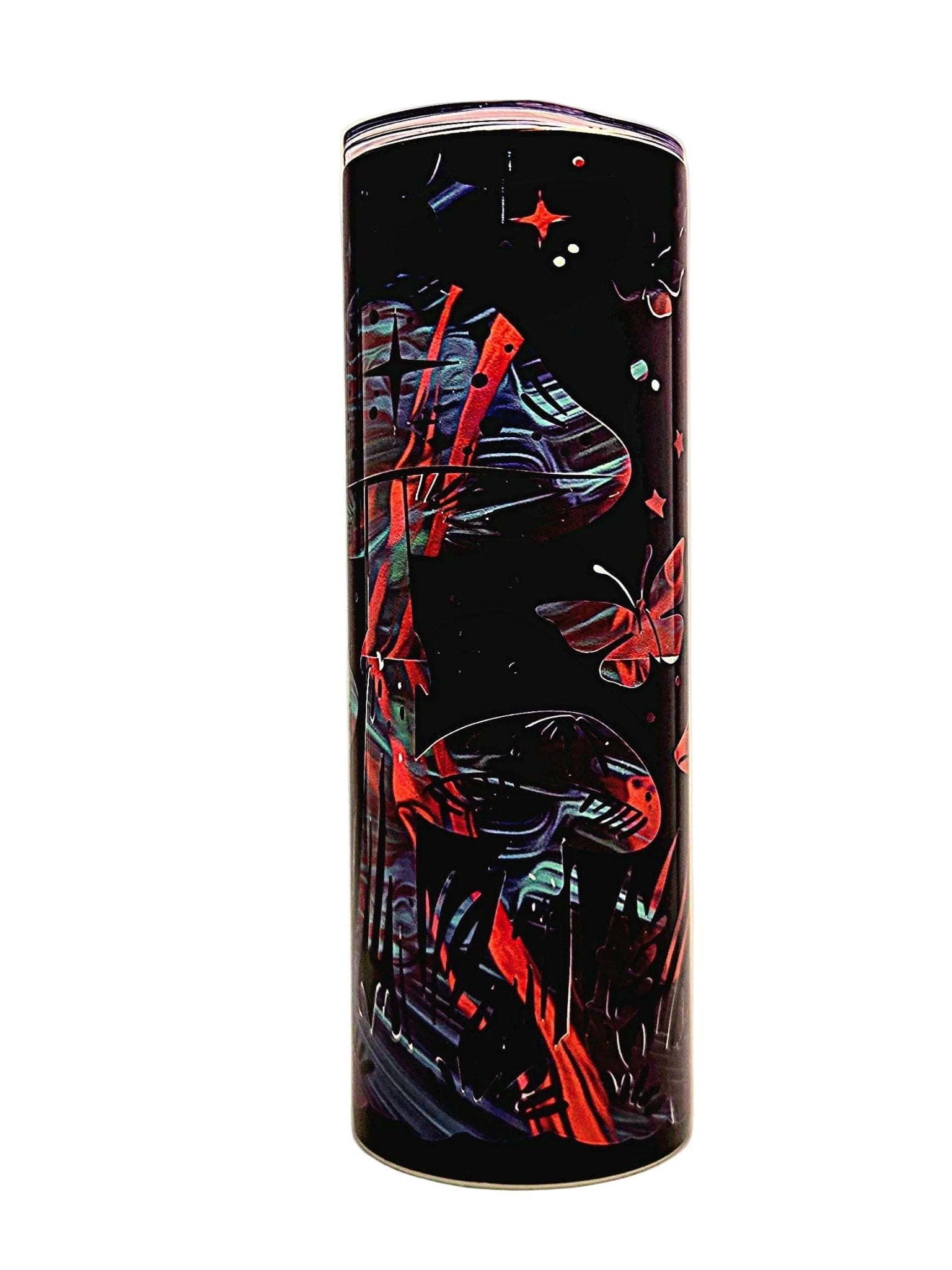 Skinny Stainless 20oz insulated Mystical Mushroom tumbler with BPA Free push on Lid - Coffee Quips Custom Drinkware