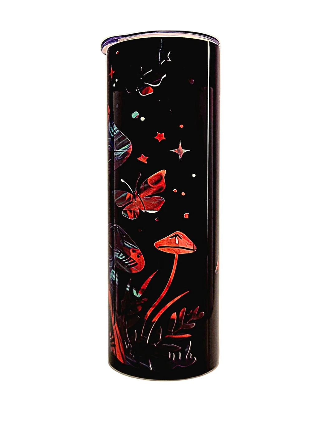 Skinny Stainless 20oz insulated Mystical Mushroom tumbler with BPA Free push on Lid - Coffee Quips Custom Drinkware