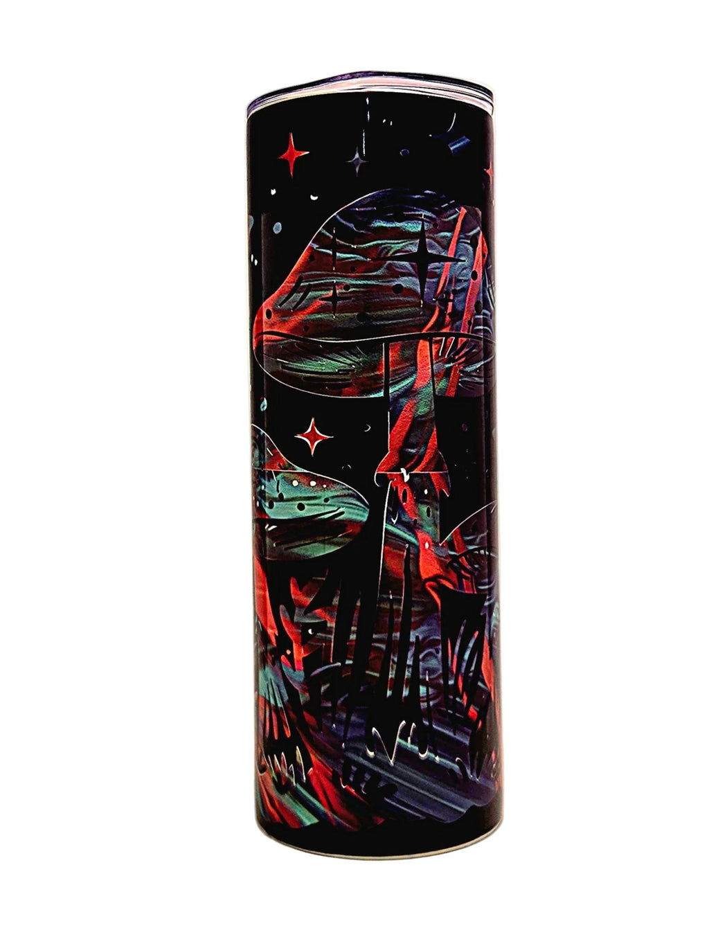 Skinny Stainless 20oz insulated Mystical Mushroom tumbler with BPA Free push on Lid - Coffee Quips Custom Drinkware