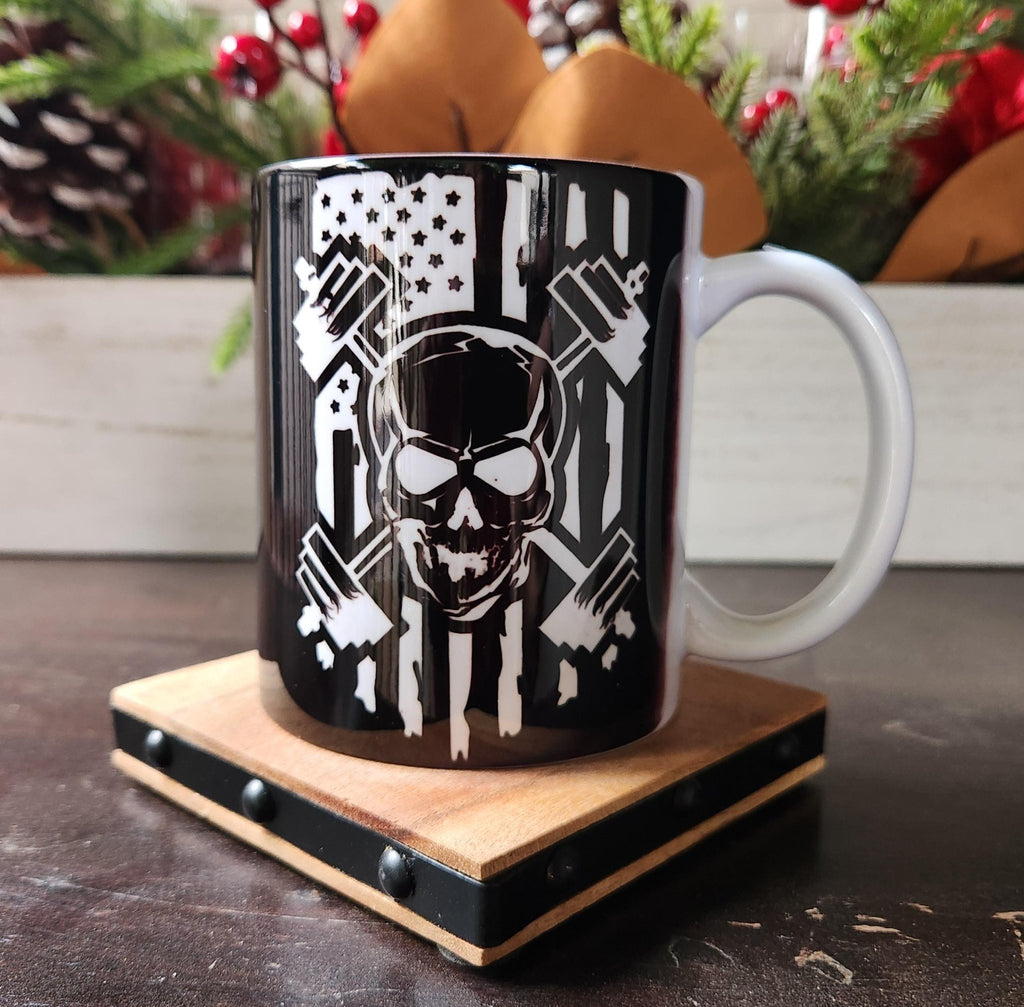 Skull & Weights Ceramic Coffee Mug, Patriotic Fitness Gift - Coffee Quips Custom Drinkware