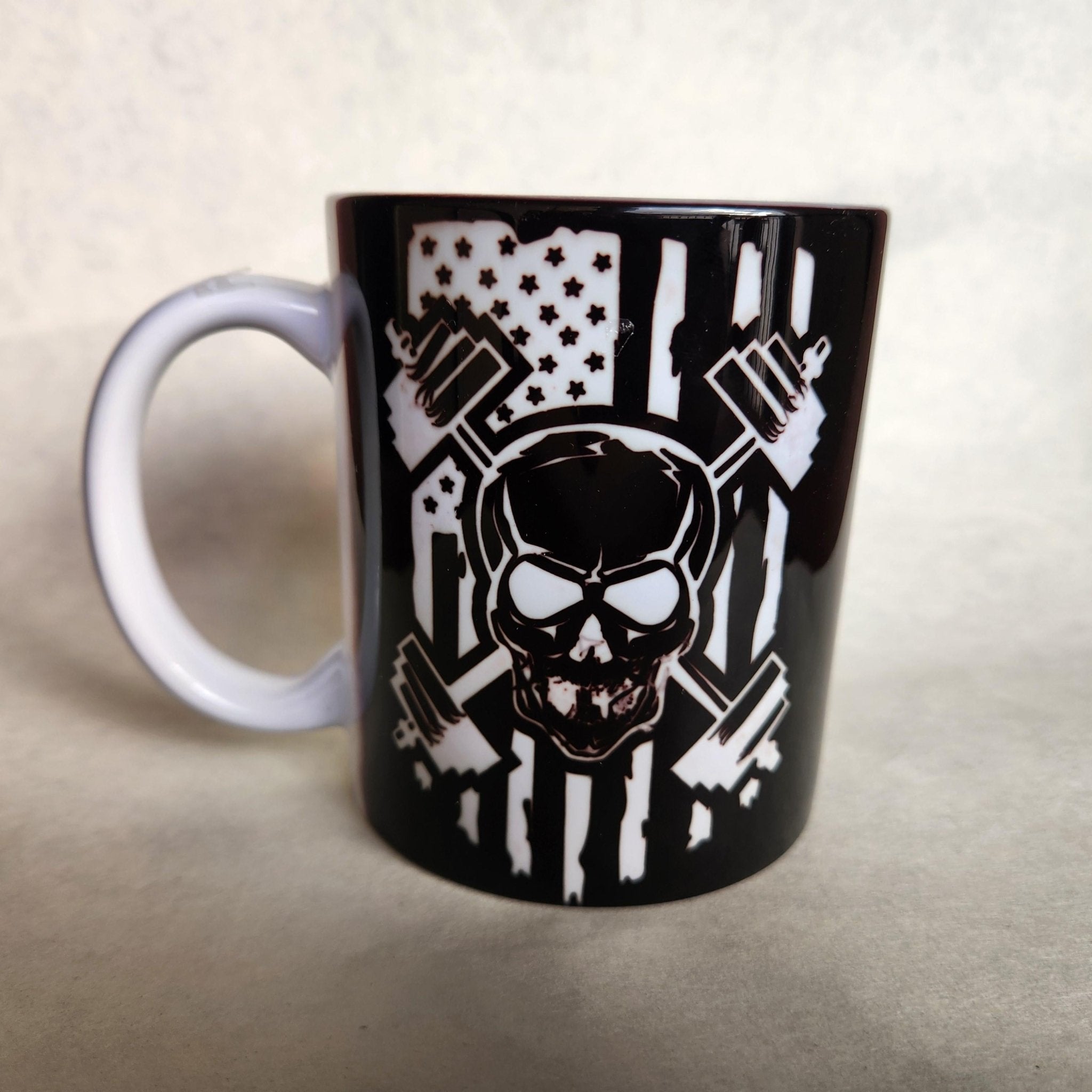 Skull & Weights Ceramic Coffee Mug, Patriotic Fitness Gift - Coffee Quips Custom Drinkware