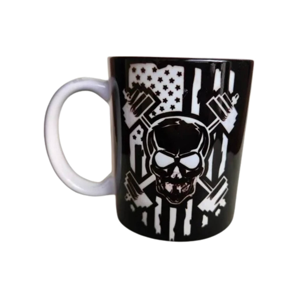 Skull & Weights Ceramic Coffee Mug, Patriotic Fitness Gift - Coffee Quips Custom Drinkware