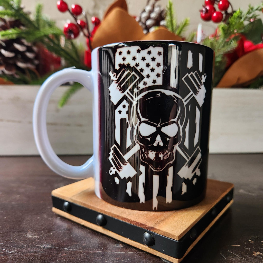 Skull & Weights Ceramic Coffee Mug, Patriotic Fitness Gift - Coffee Quips Custom Drinkware