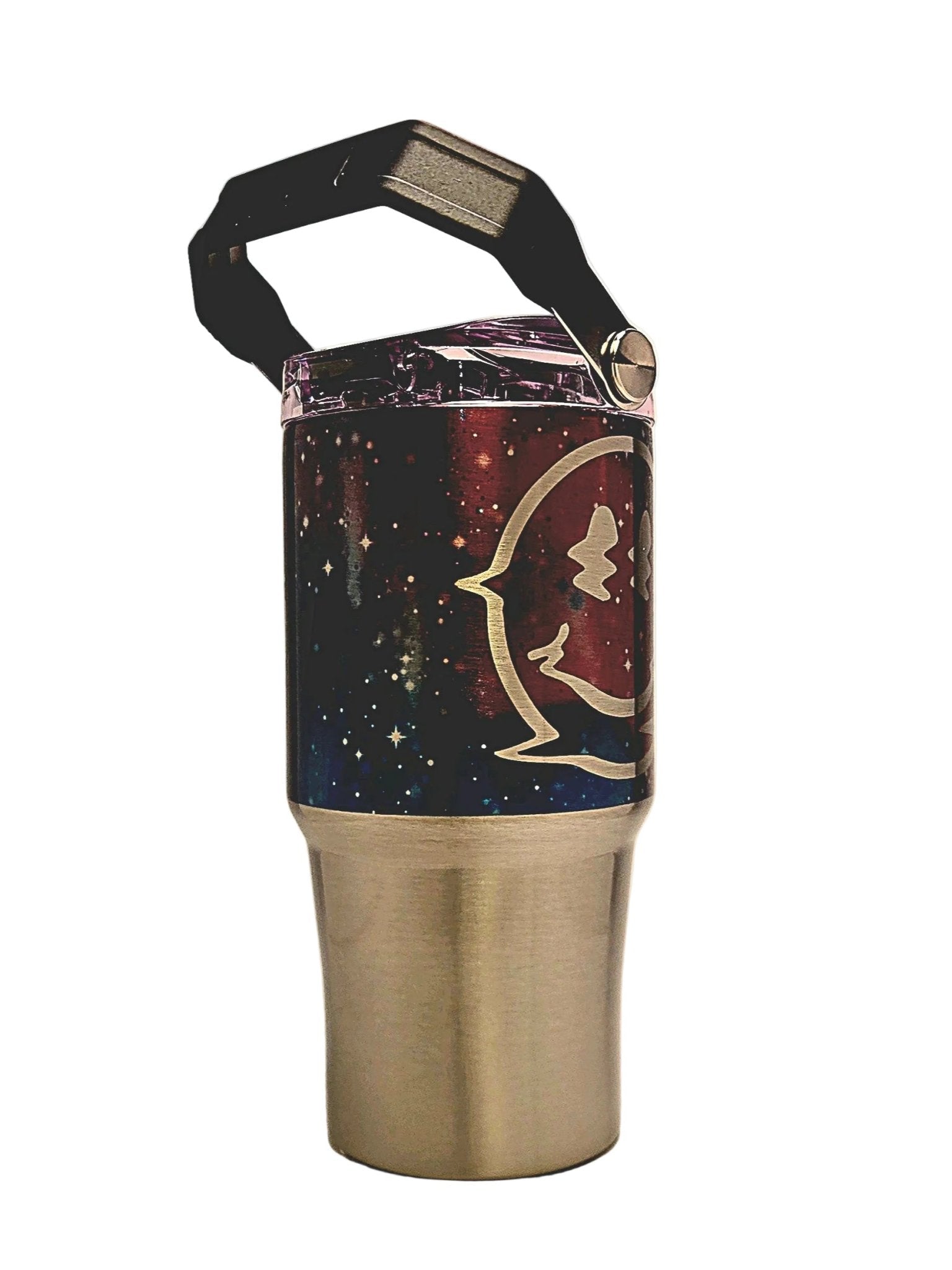 Insulated Tumbler with a smiley face design on a starry background - Coffee Quips Custom Drinkware