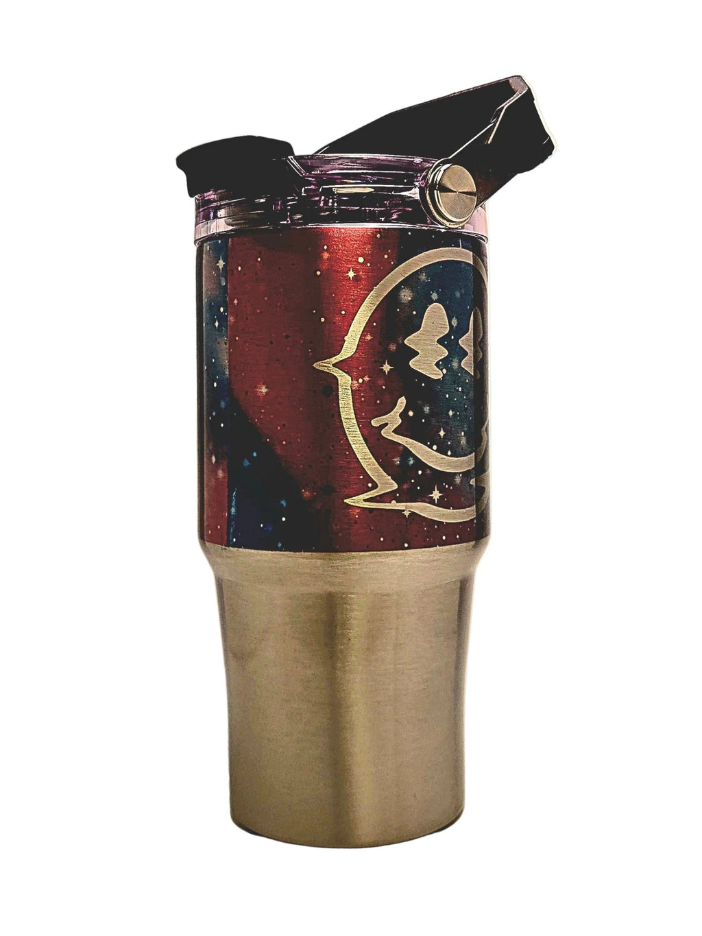 Insulated Tumbler with a smiley face design on a starry background - Coffee Quips Custom Drinkware