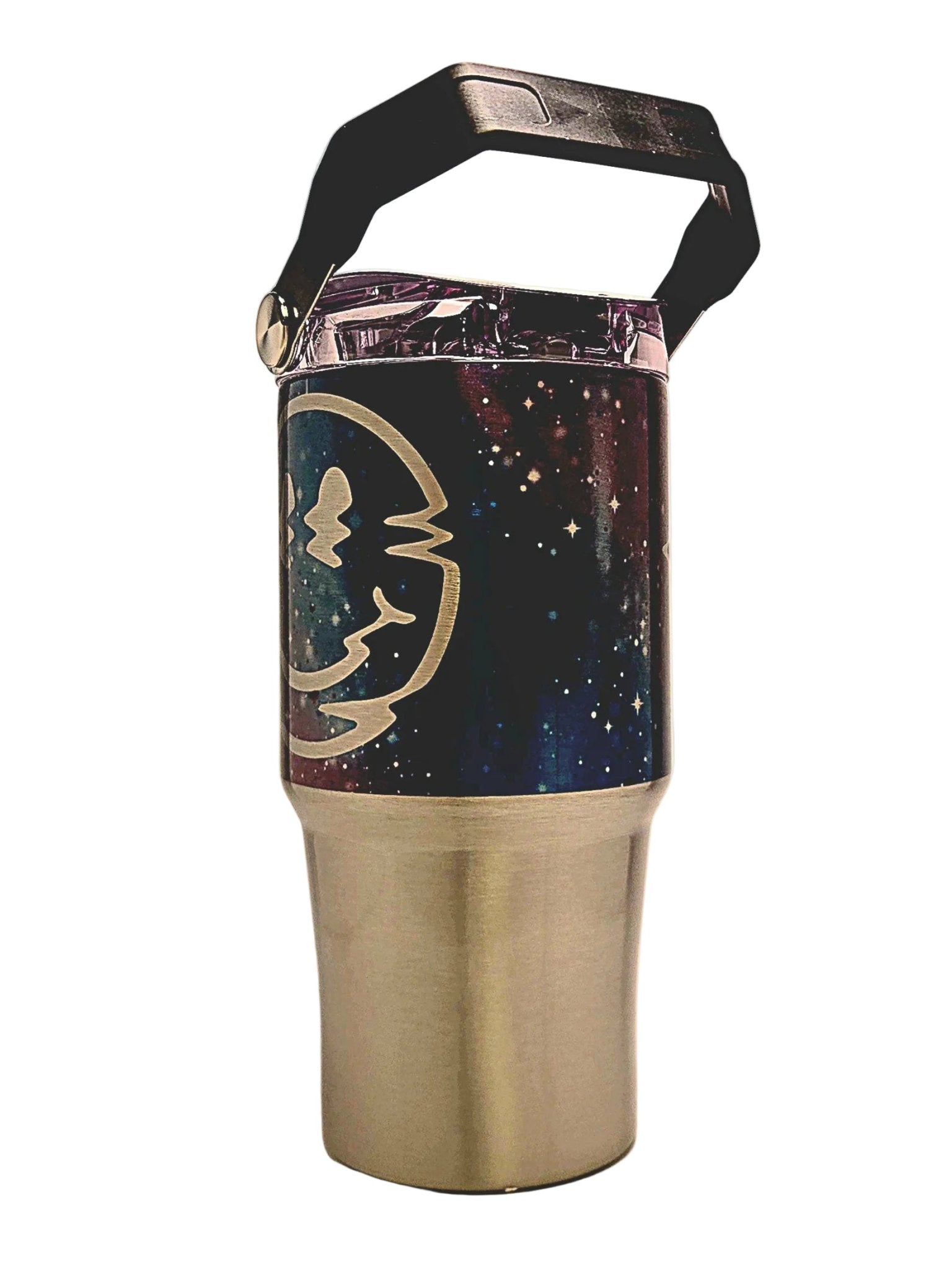 Insulated Tumbler with a smiley face design on a starry background - Coffee Quips Custom Drinkware
