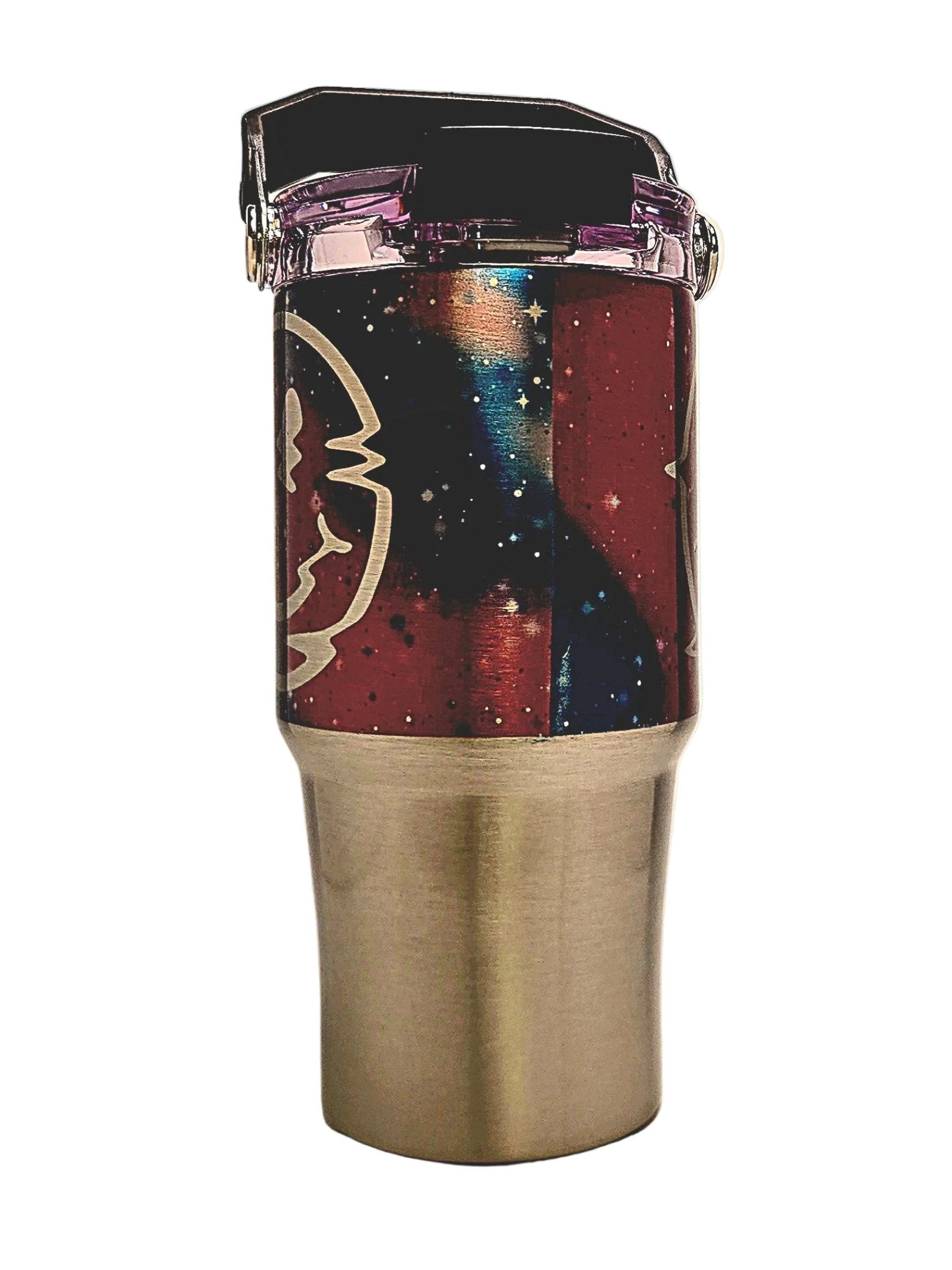 Insulated Tumbler with a smiley face design on a starry background - Coffee Quips Custom Drinkware