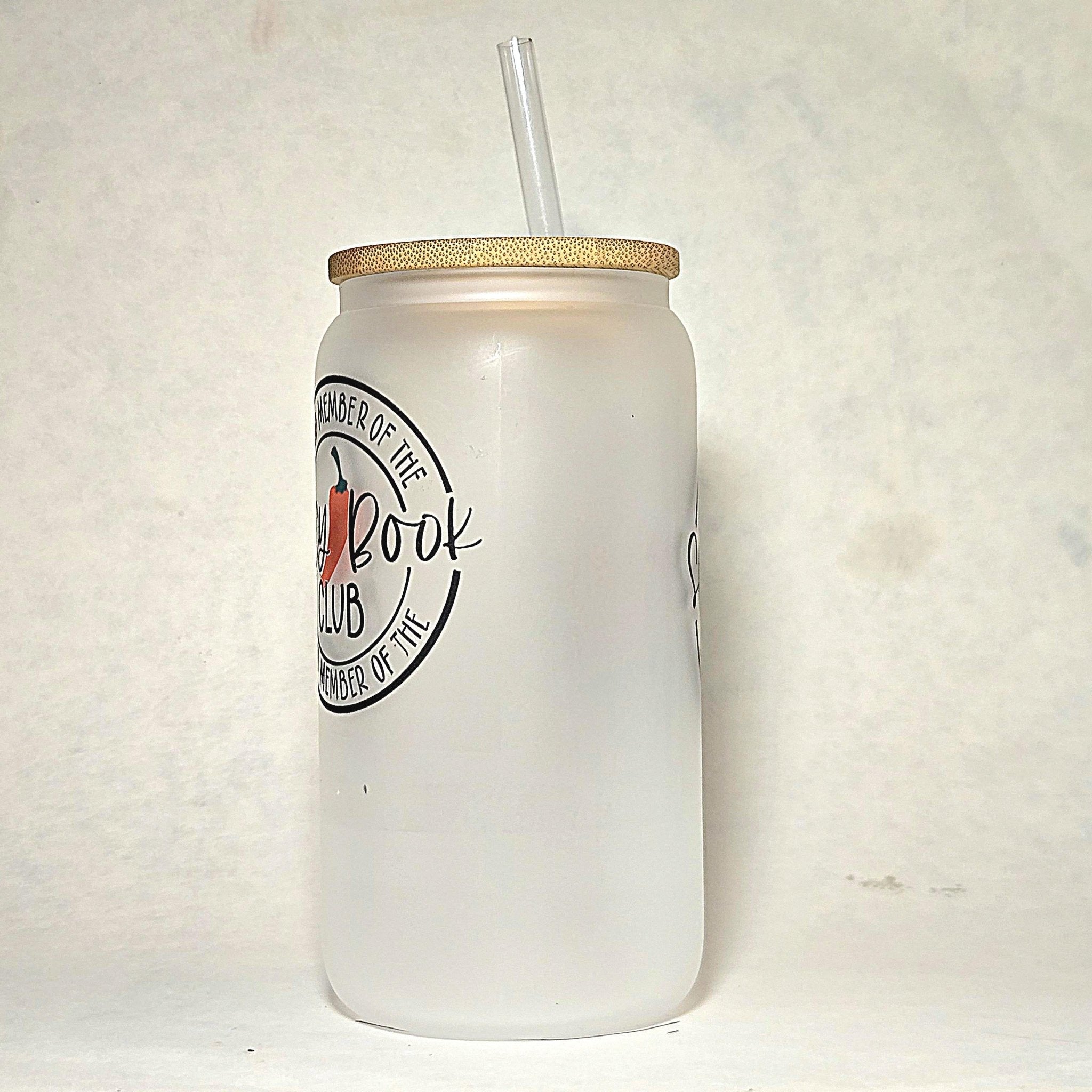 Spicy Book Club Glass Can Tumbler: Frosted Coffee Quips - Coffee Quips Custom Drinkware