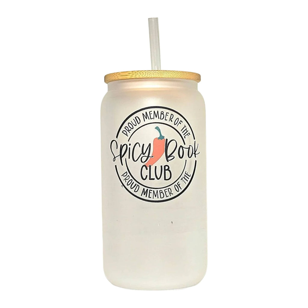Spicy Book Club Glass Can Tumbler: Frosted Coffee Quips - Coffee Quips Custom Drinkware