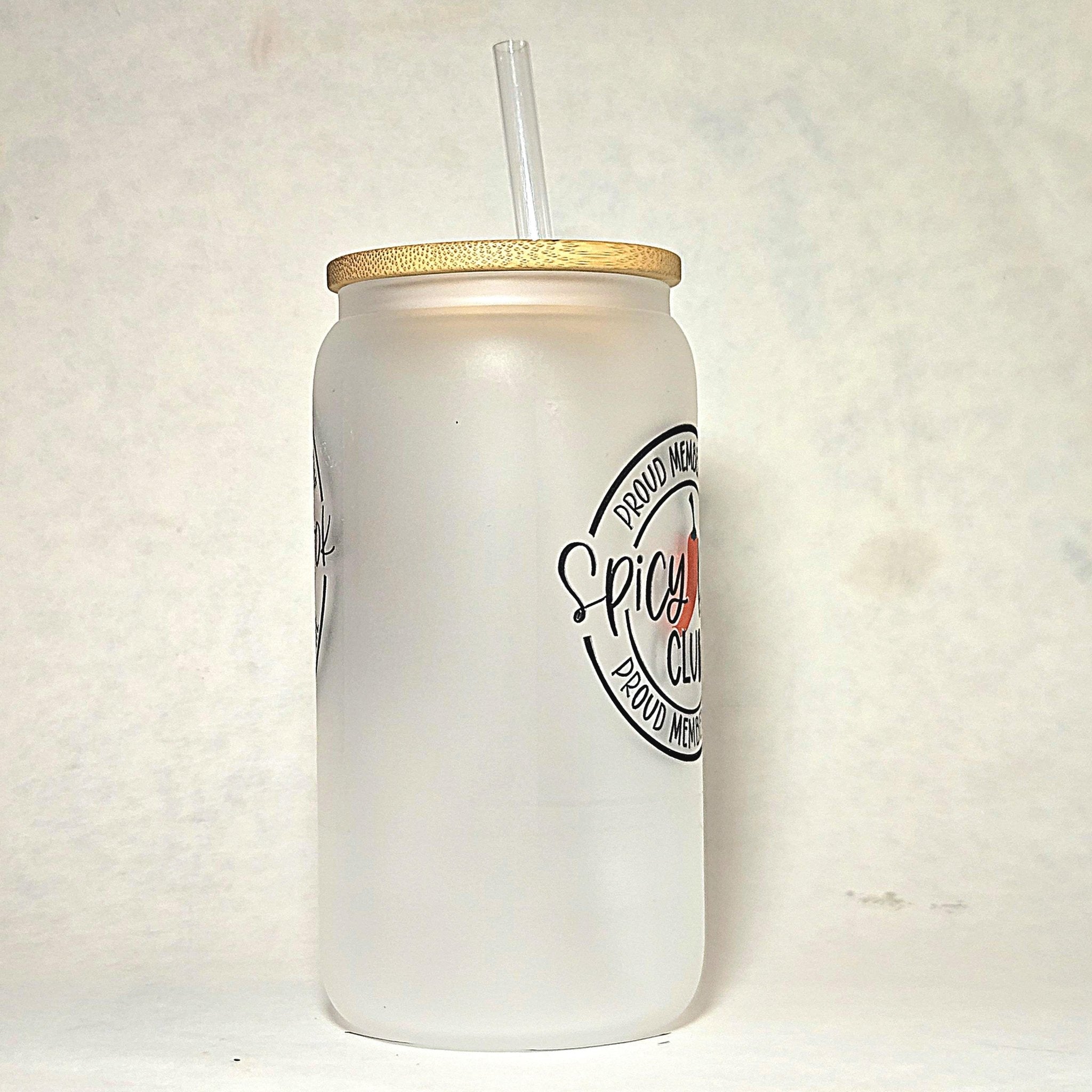 Spicy Book Club Glass Can Tumbler: Frosted Coffee Quips - Coffee Quips Custom Drinkware