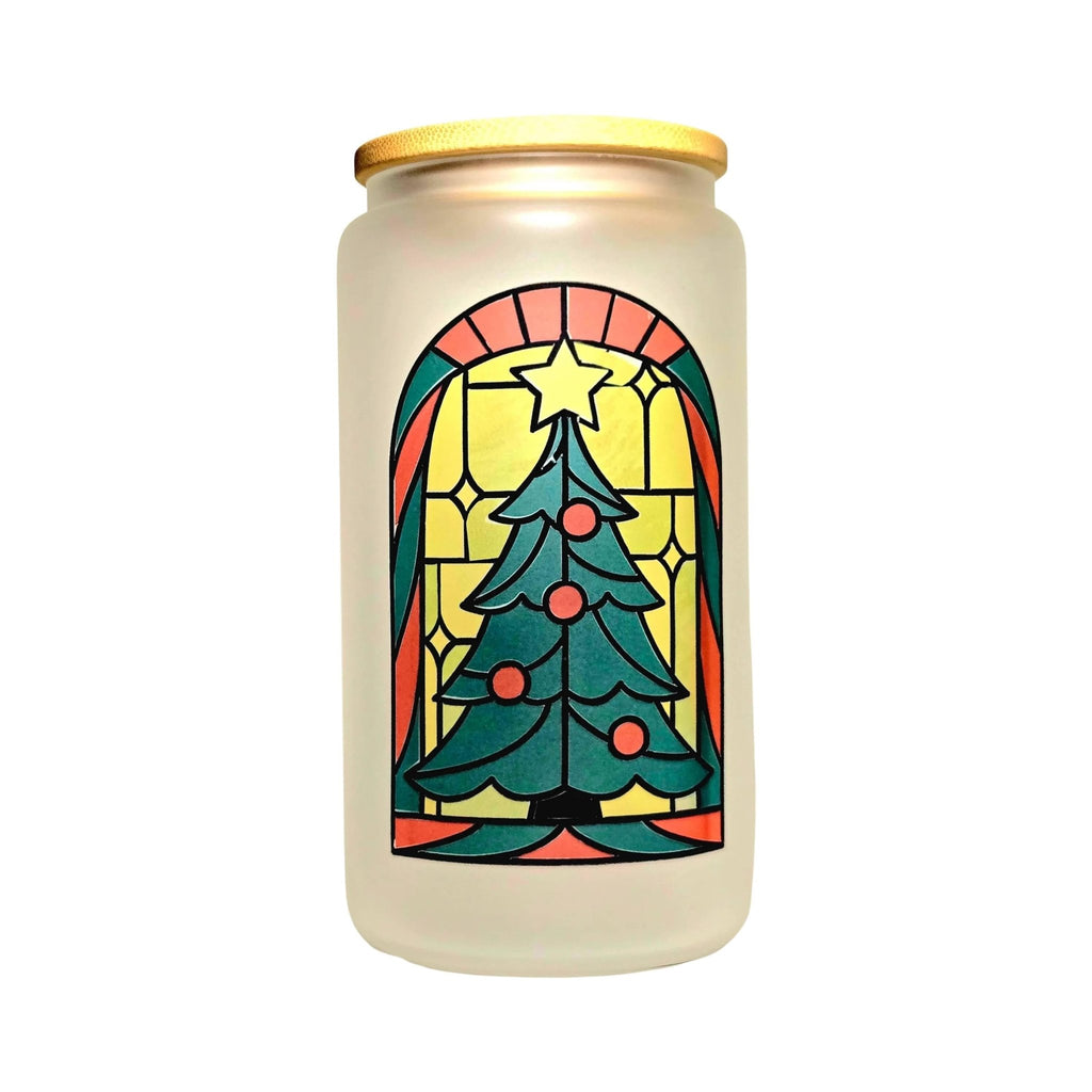 Stained Glass Christmas Tree window glass tumbler - Coffee Quips Custom Drinkware