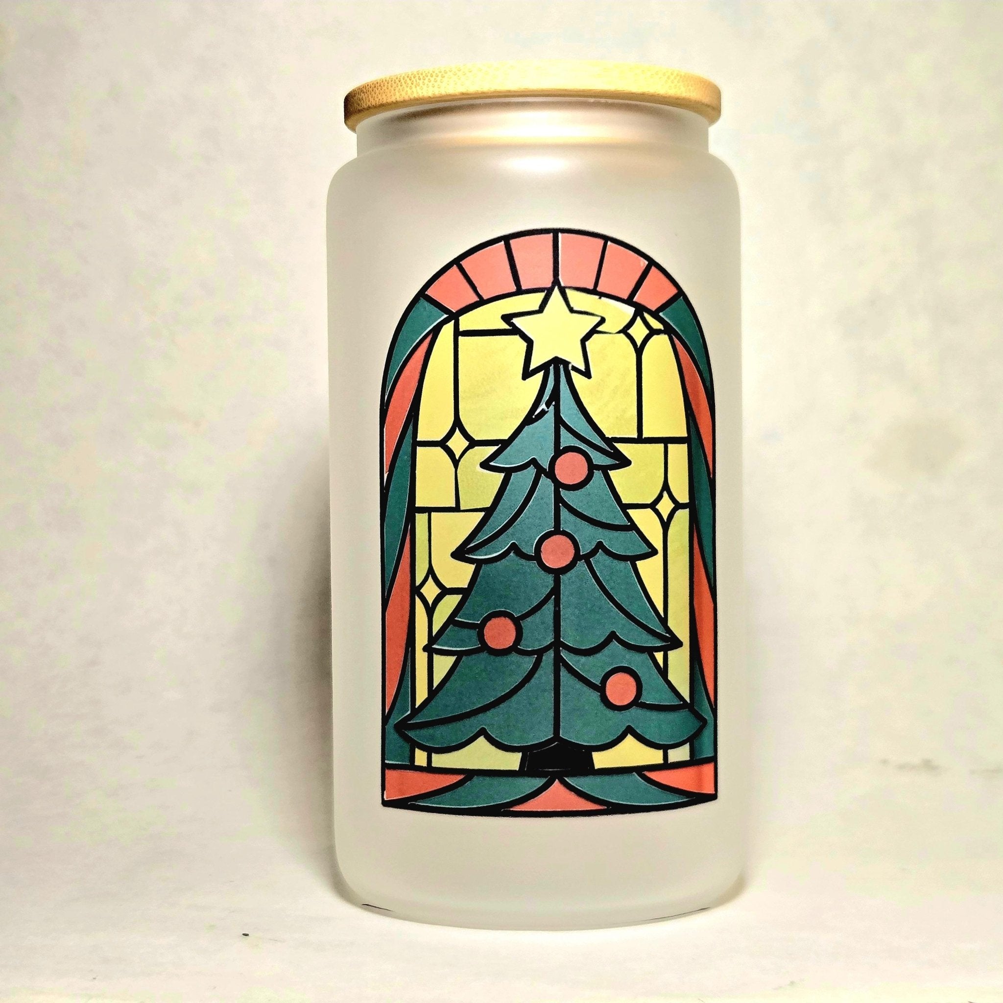 Stained Glass Christmas Tree window glass tumbler - Coffee Quips Custom Drinkware
