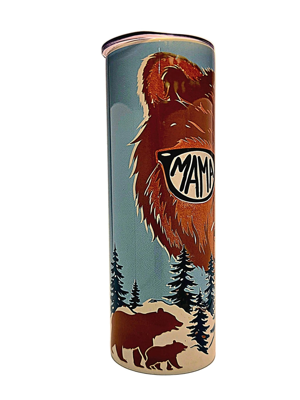 Stainless 20oz Straight Side Mama Bear Tumbler with BPA Free push on Lid - Coffee Quips Custom Drinkware