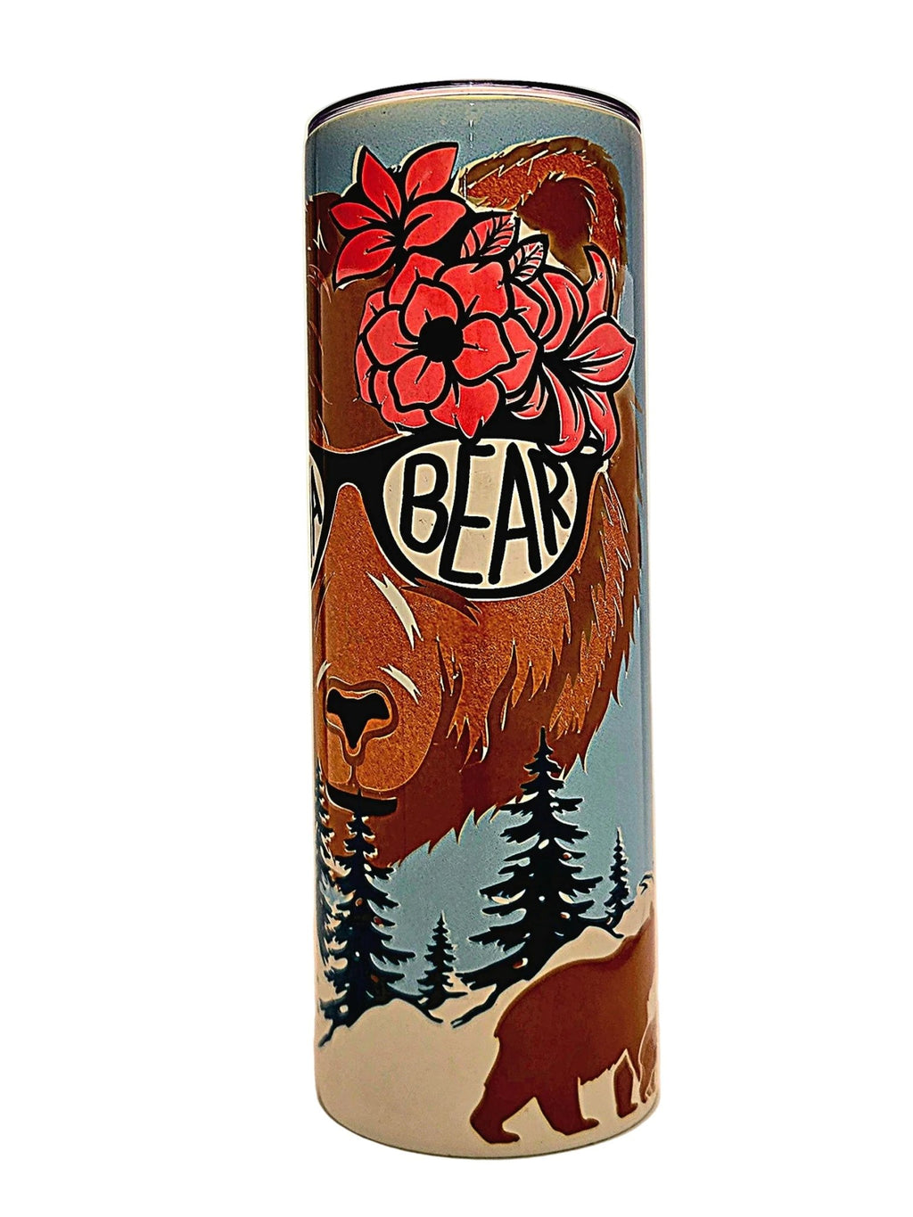 Stainless 20oz Straight Side Mama Bear Tumbler with BPA Free push on Lid - Coffee Quips Custom Drinkware