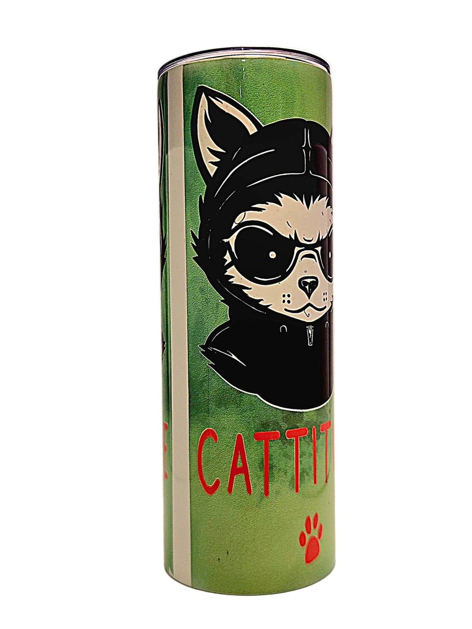 Stainless insulated Straight side 20oz Cattitude tumbler with BPA Free push on lid - Coffee Quips Custom Drinkware