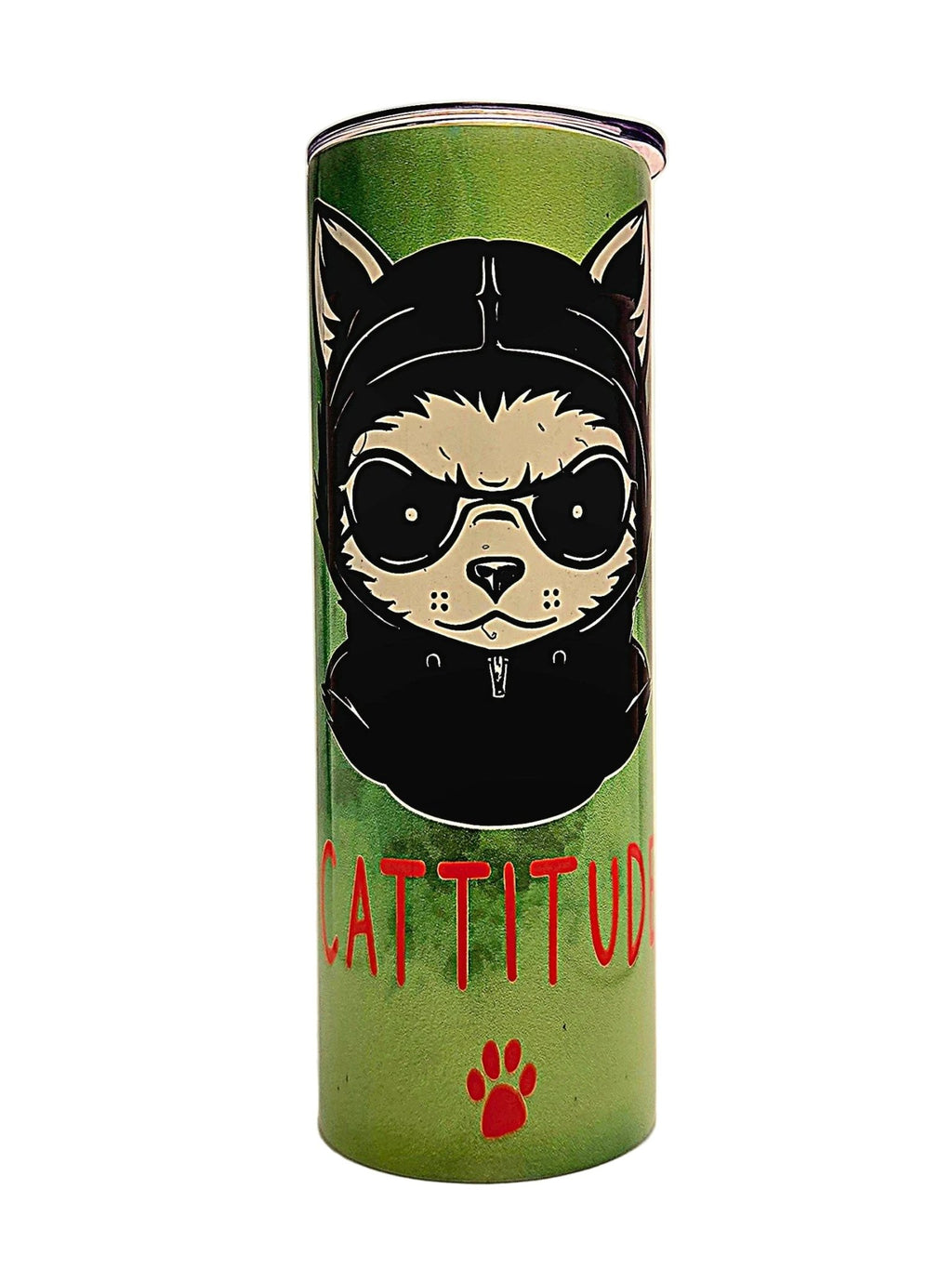 Stainless insulated Straight side 20oz Cattitude tumbler with BPA Free push on lid - Coffee Quips Custom Drinkware