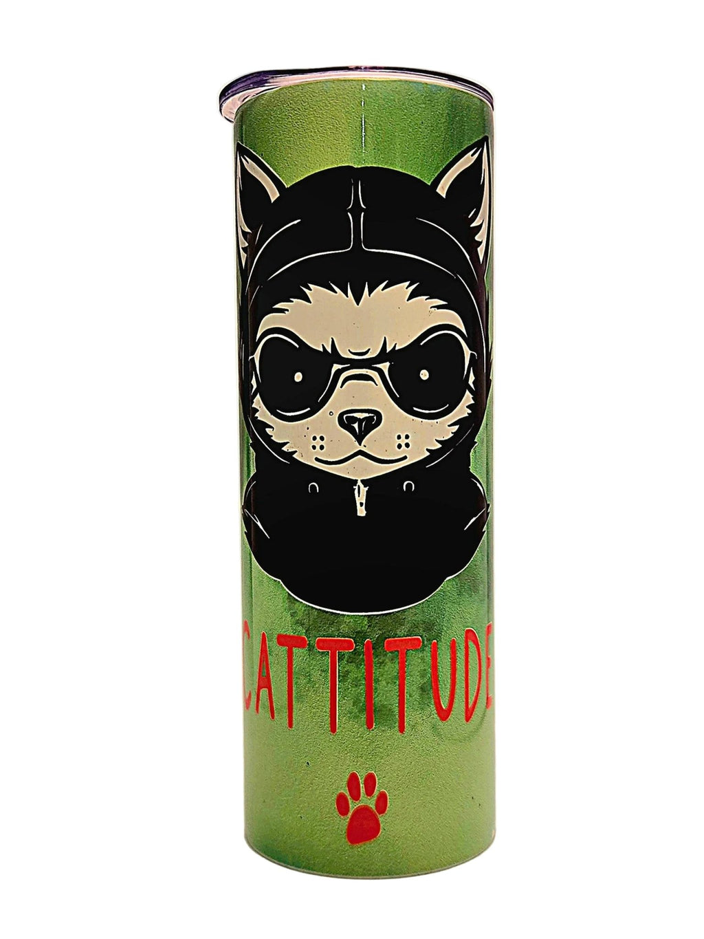 Stainless insulated Straight side 20oz Cattitude tumbler with BPA Free push on lid - Coffee Quips Custom Drinkware