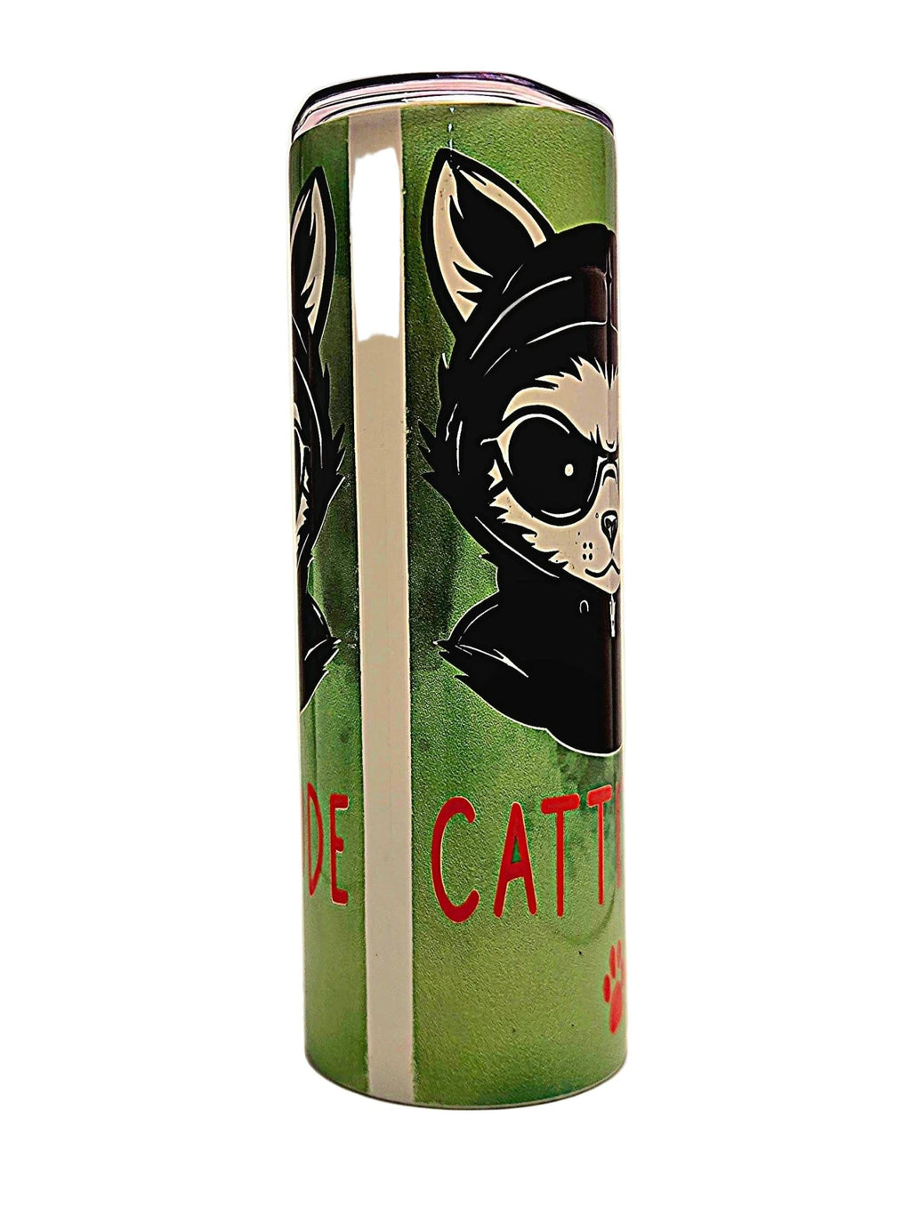 Stainless insulated Straight side 20oz Cattitude tumbler with BPA Free push on lid - Coffee Quips Custom Drinkware