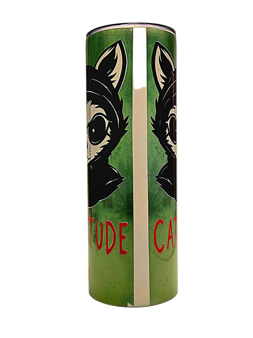 Stainless insulated Straight side 20oz Cattitude tumbler with BPA Free push on lid - Coffee Quips Custom Drinkware