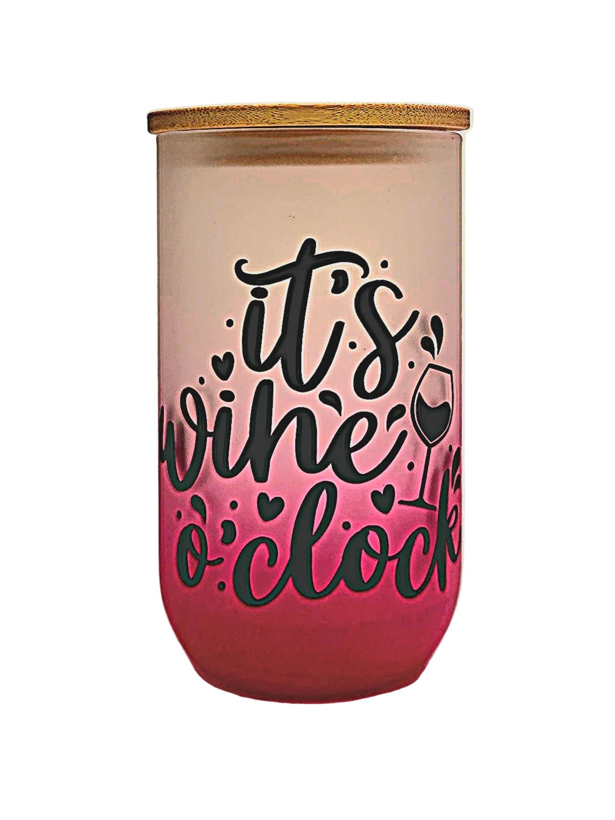 Stemless Wine Glass 18oz Pink Ombre Matte finish It's Wine O'clock fun quote - Coffee Quips Custom Drinkware