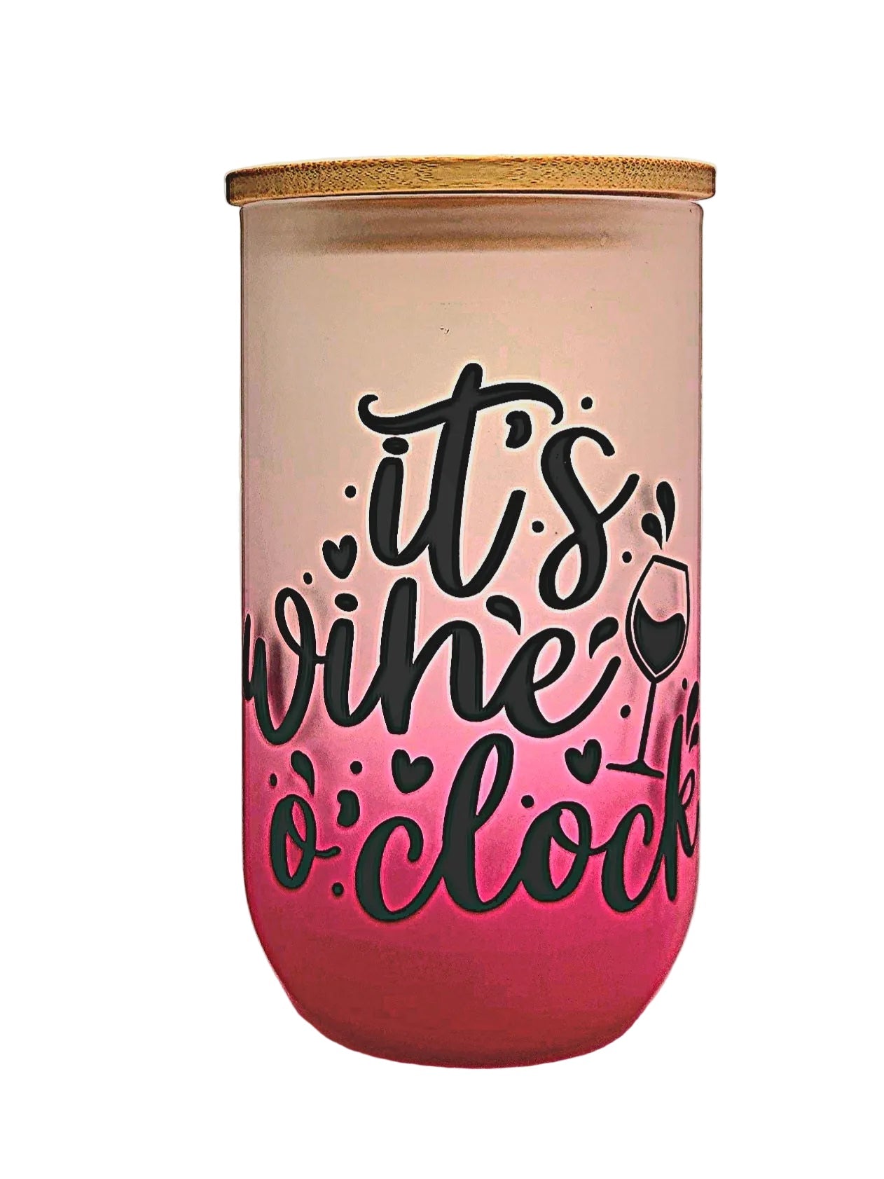 Stemless Wine Glass 18oz Pink Ombre Matte finish It's Wine O'clock fun quote - Coffee Quips Custom Drinkware