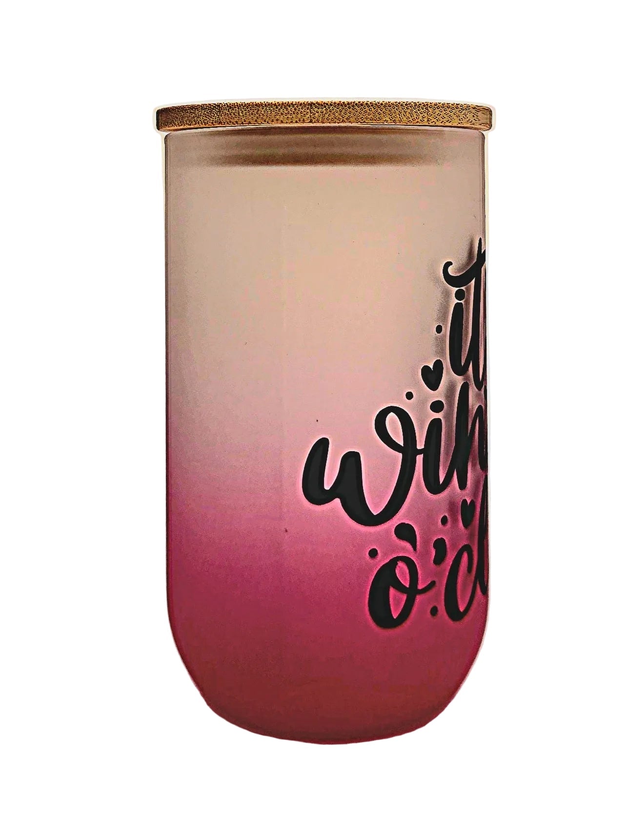 Stemless Wine Glass 18oz Pink Ombre Matte finish It's Wine O'clock fun quote - Coffee Quips Custom Drinkware