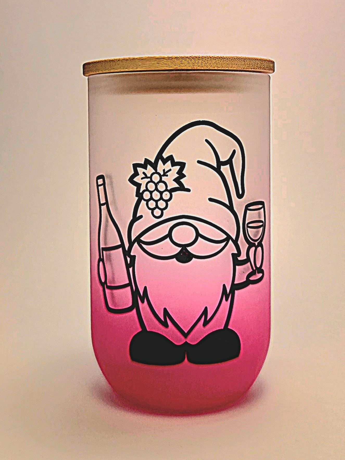 Stemless Wine Glass 18oz Pink Ombre Matte finish Wine Gnome - Coffee Quips Custom Drinkware