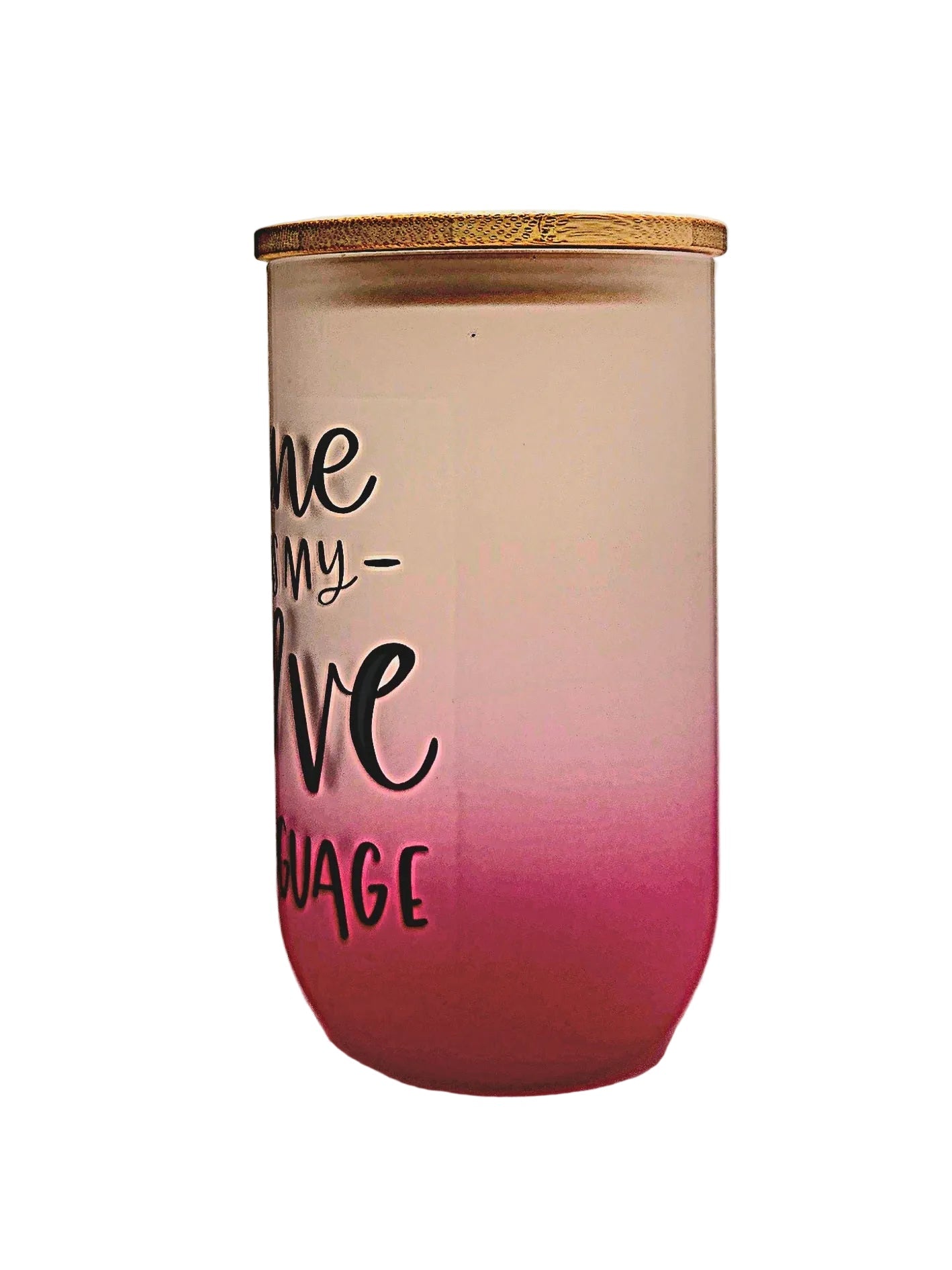 Stemless Wine Glass 18oz Pink Ombre Matte finish Wine is my Love Language fun quote - Coffee Quips Custom Drinkware