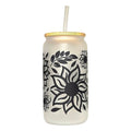 Sunflower Glass Can Tumbler: Frosted Coffee Quips Jar with Bamboo Lid - Coffee Quips Custom Drinkware