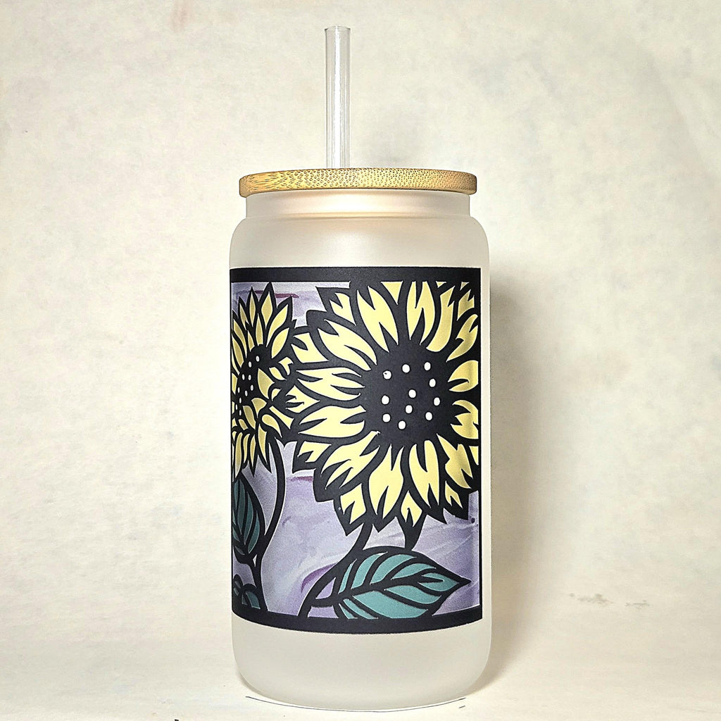 Sunflower Stained Glass Can Tumbler: Coffee Quips with Bamboo Lid - Coffee Quips Custom Drinkware