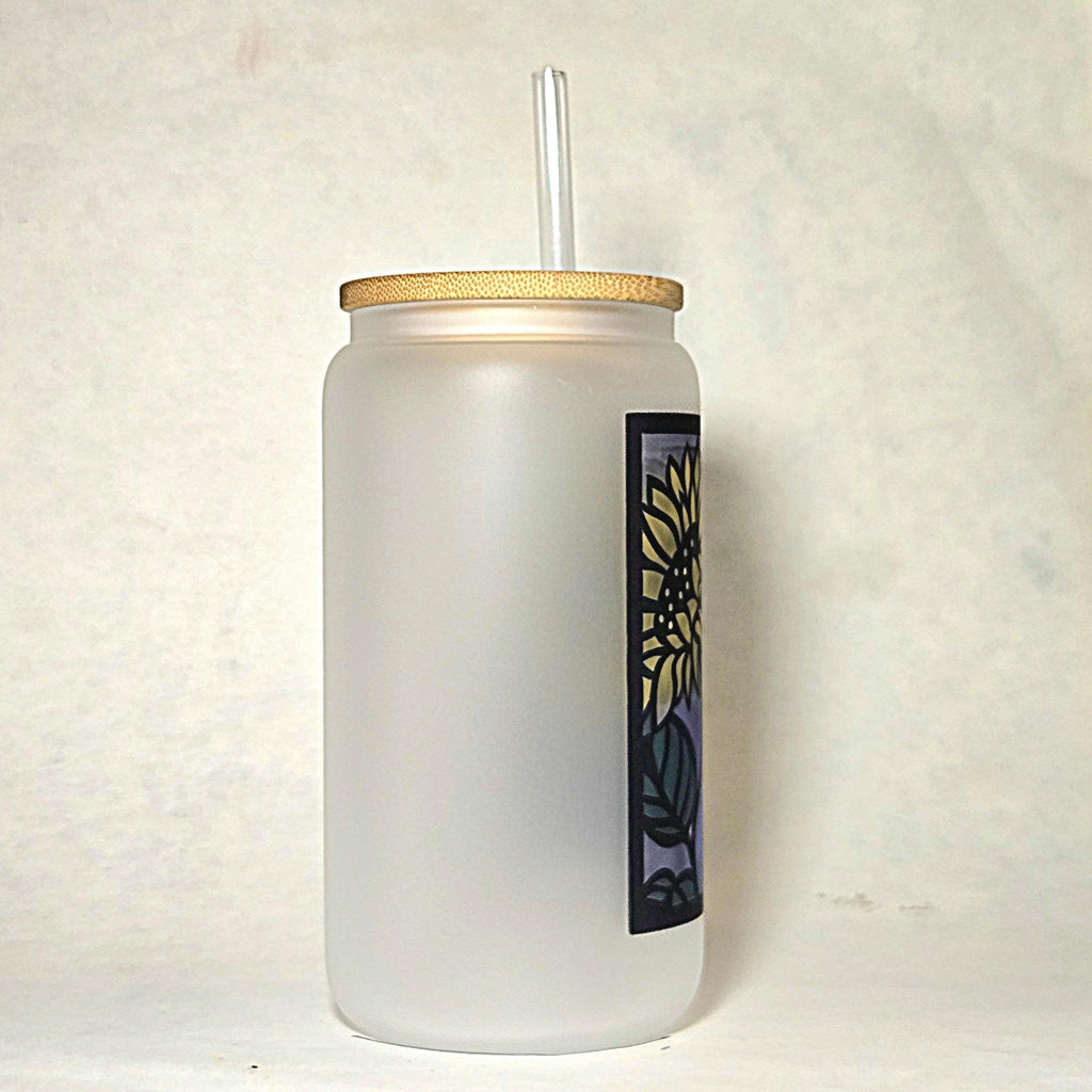 Sunflower Stained Glass Can Tumbler: Coffee Quips with Bamboo Lid - Coffee Quips Custom Drinkware