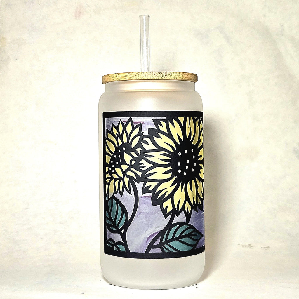 Sunflower Stained Glass Can Tumbler: Coffee Quips with Bamboo Lid - Coffee Quips Custom Drinkware