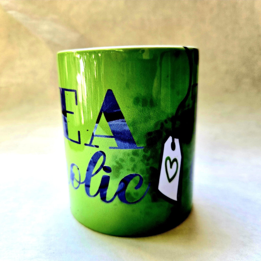 Tea - Aholic Ceramic Coffee Mug: Coffee Quips, Green - Coffee Quips Custom Drinkware