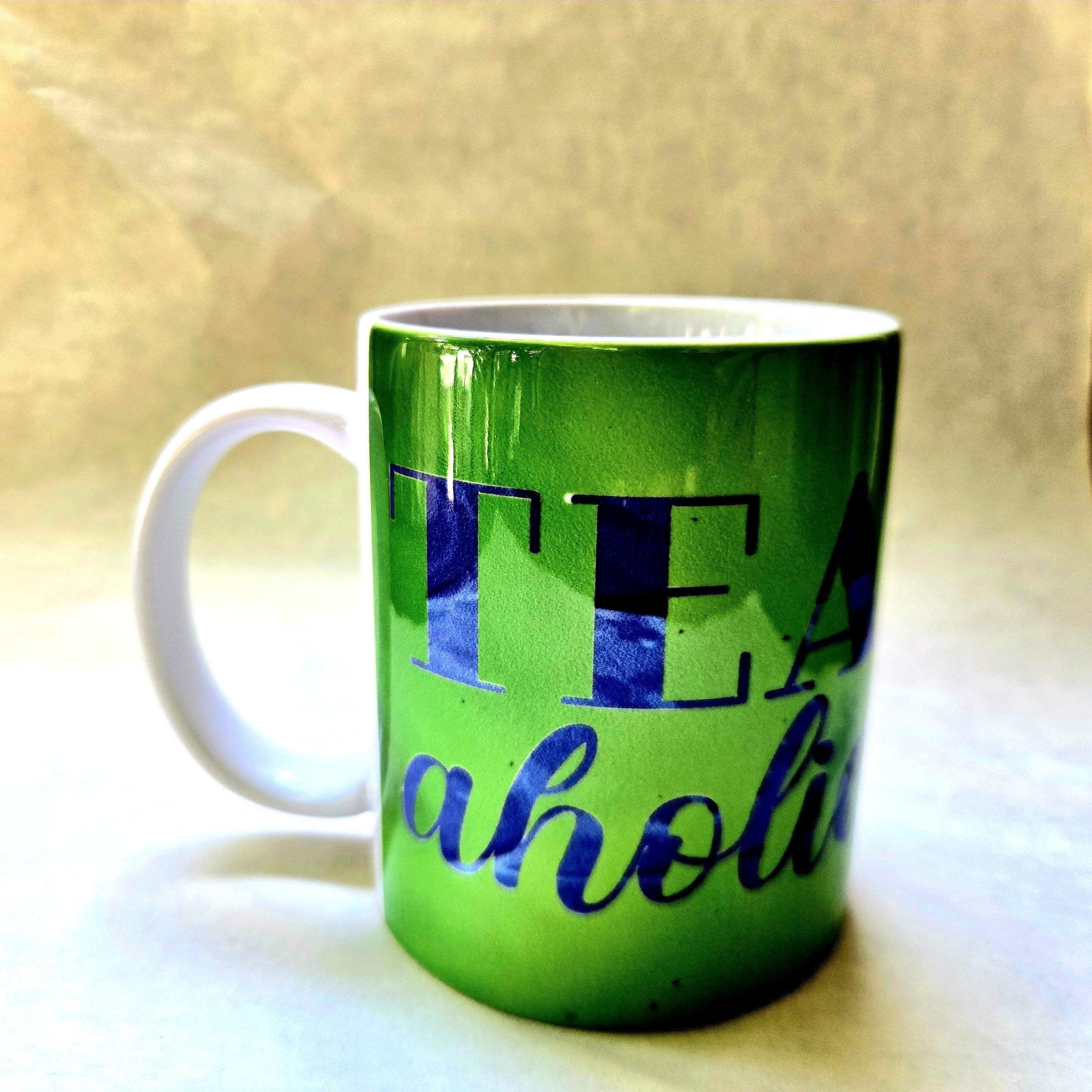 Tea - Aholic Ceramic Coffee Mug: Coffee Quips, Green - Coffee Quips Custom Drinkware
