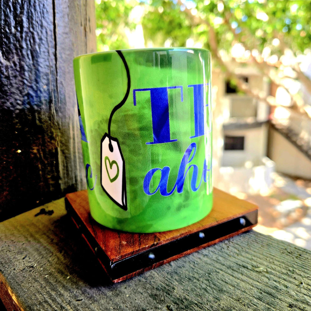 Tea - Aholic Ceramic Coffee Mug: Coffee Quips, Green - Coffee Quips Custom Drinkware