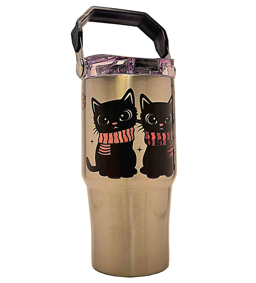 Three Black Cats winter 20oz Stainless Steel Tumbler with tri sip lid - Coffee Quips Custom Drinkware