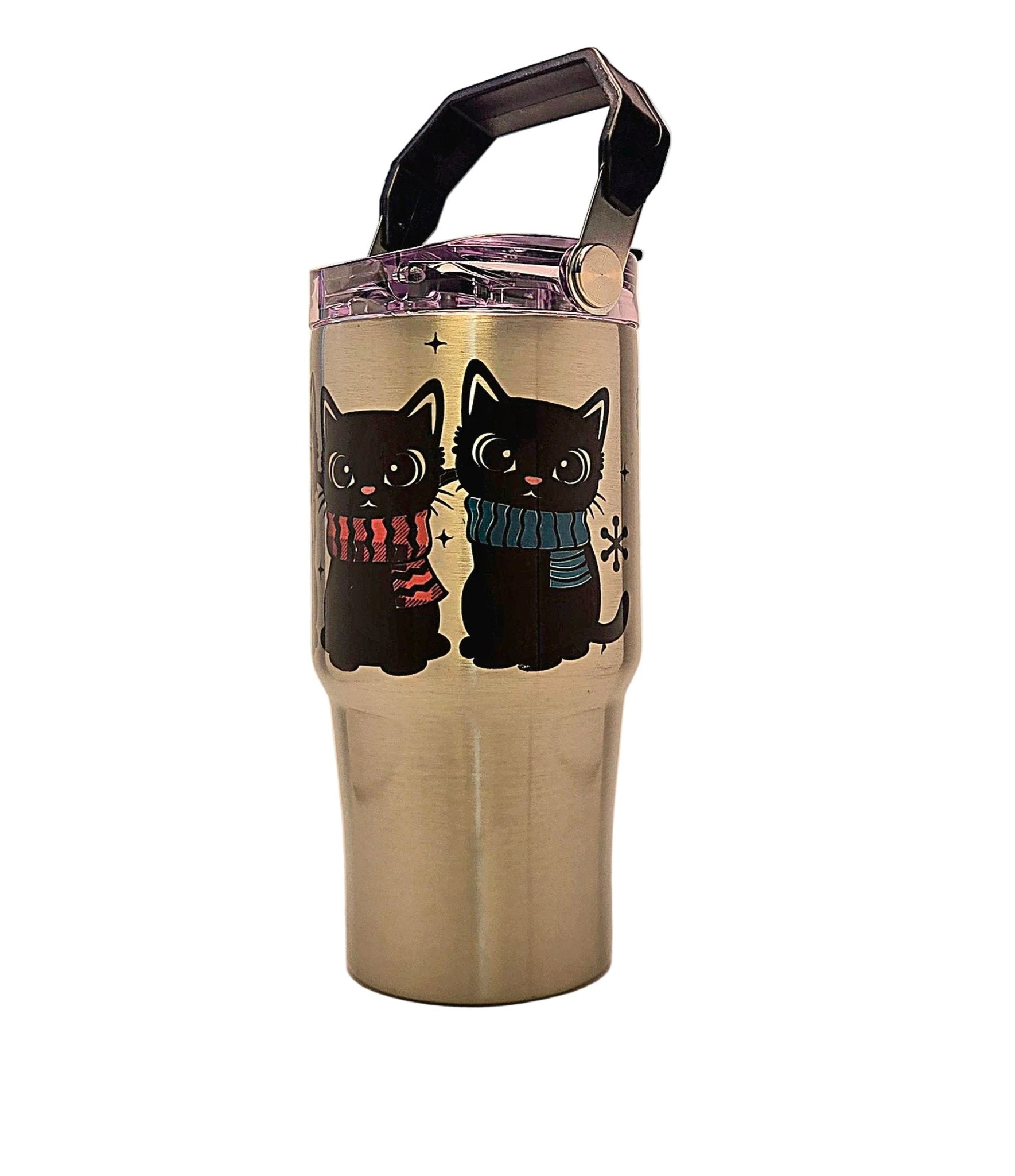 Three Black Cats winter 20oz Stainless Steel Tumbler with tri sip lid - Coffee Quips Custom Drinkware